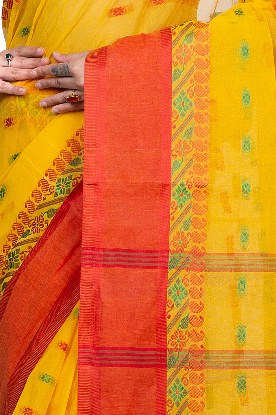Yellow Pure Cotton ToraPar Tant Saree (878)